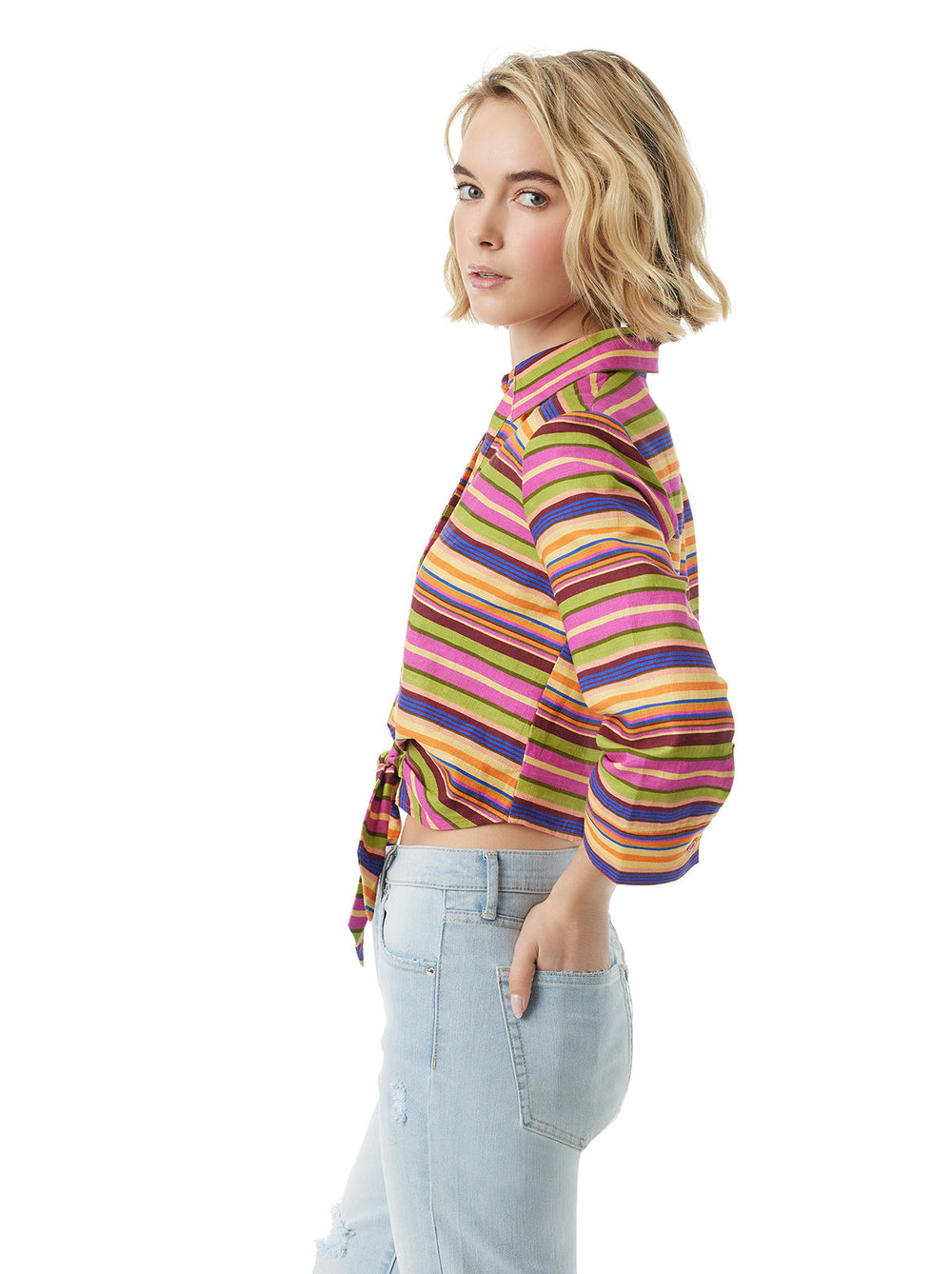 Wisteria Tie Front Top - Rainbow Stripe
