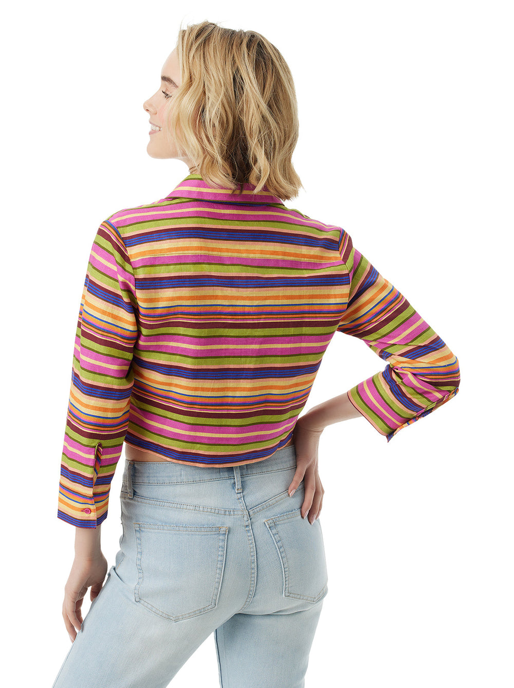 Wisteria Tie Front Top - Rainbow Stripe