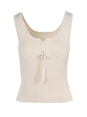 Johanna Lace Up Tank - Parchment