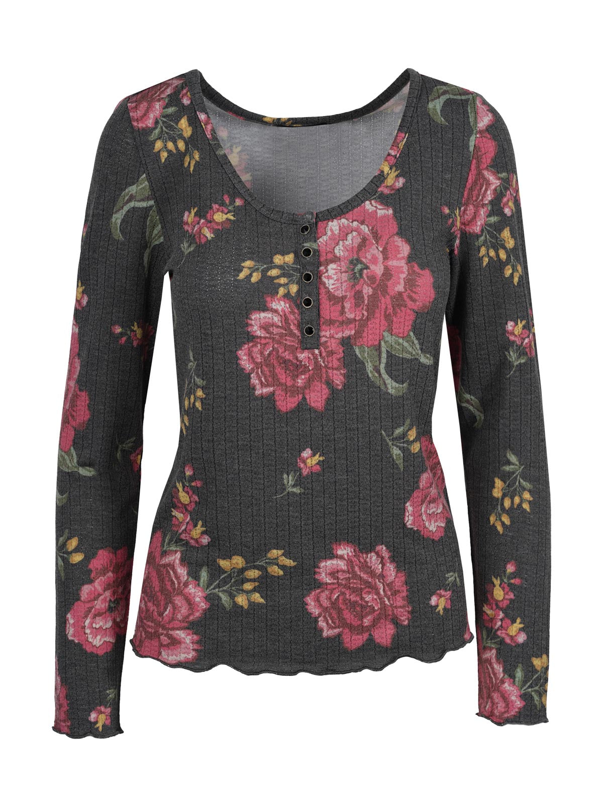 Tahani Henley Top - Sketchy Roses