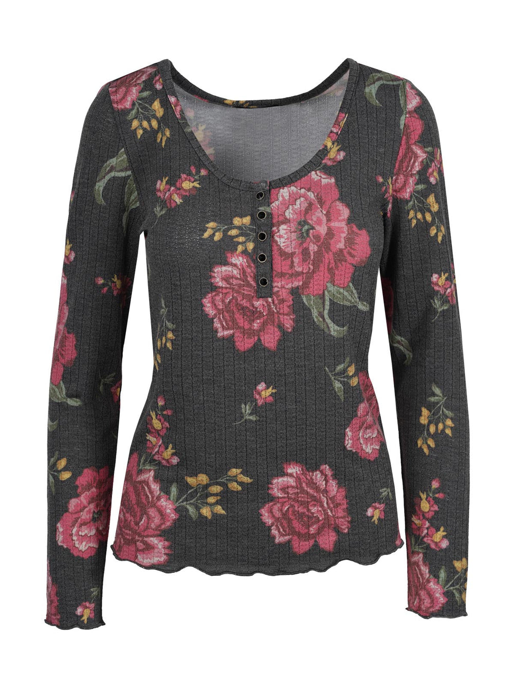 Tahani Henley Top - Sketchy Roses