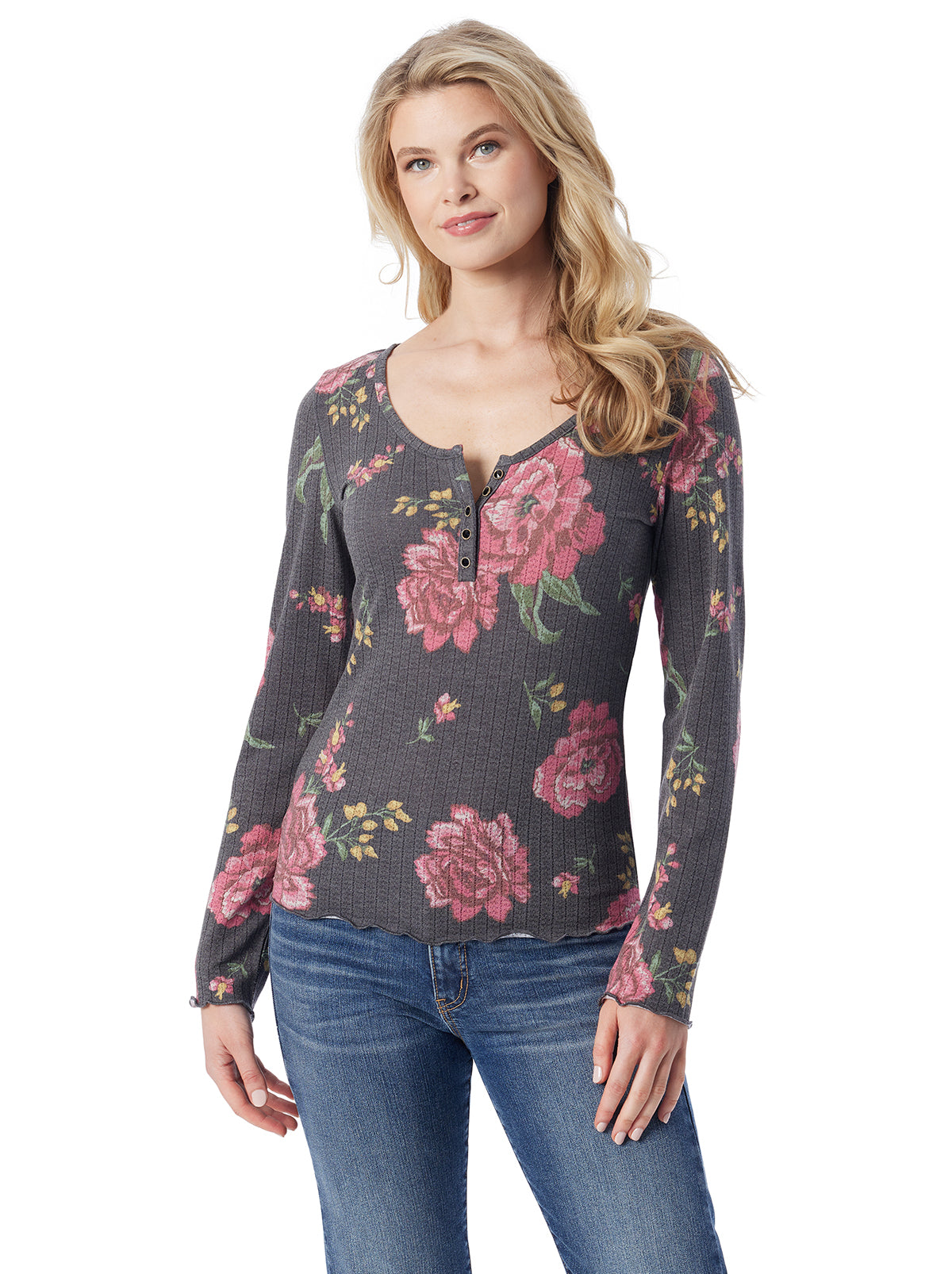 Tahani Henley Top - Sketchy Roses