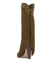 Rosera Studded Fringe Boot - Olive Green