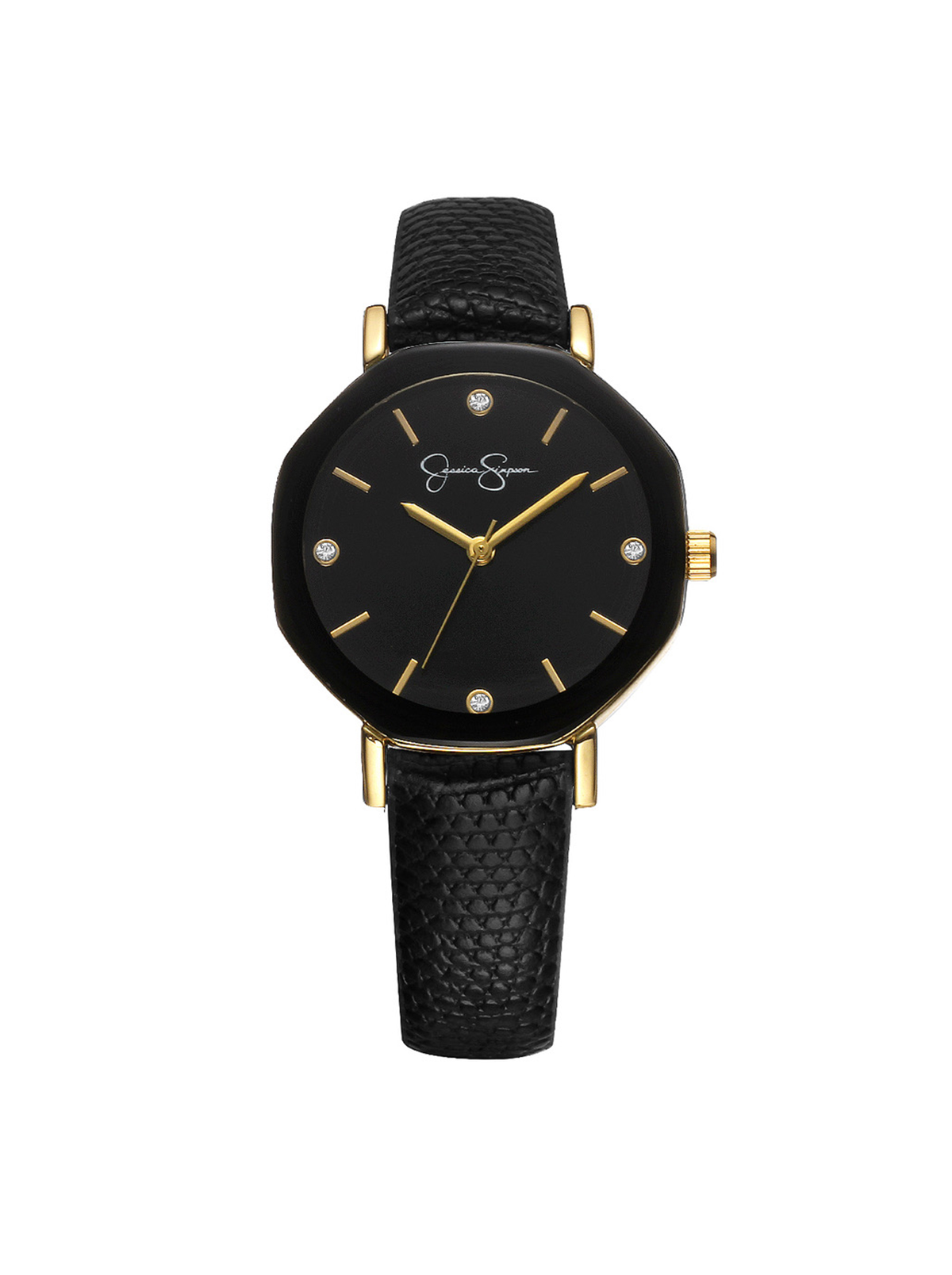 Metallized Bezel Strap Watch - Black & Gold Tone