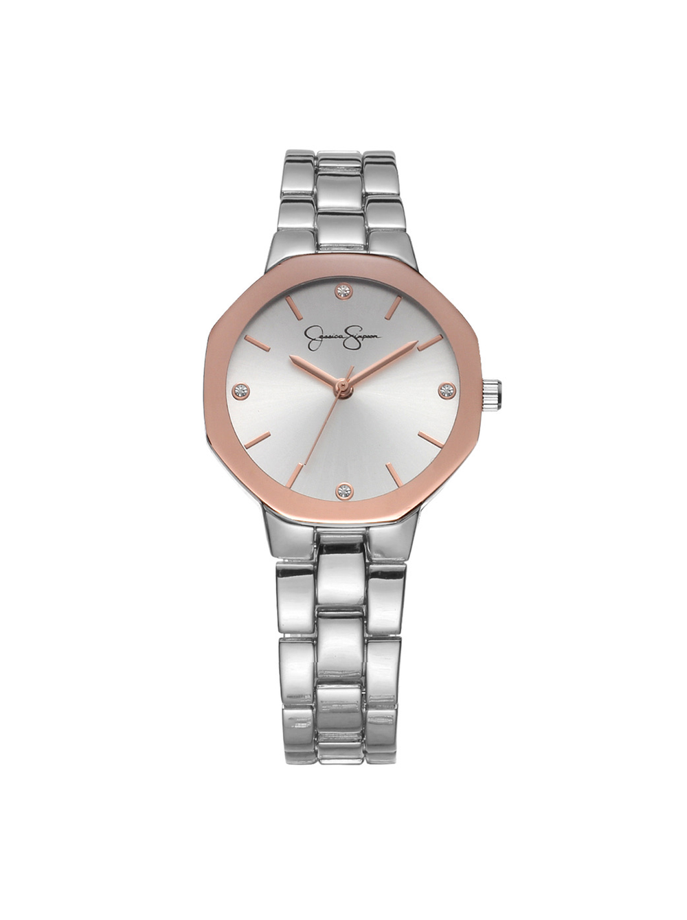 Rose Mettalic Bezel Bracelet Watch - Silver Tone