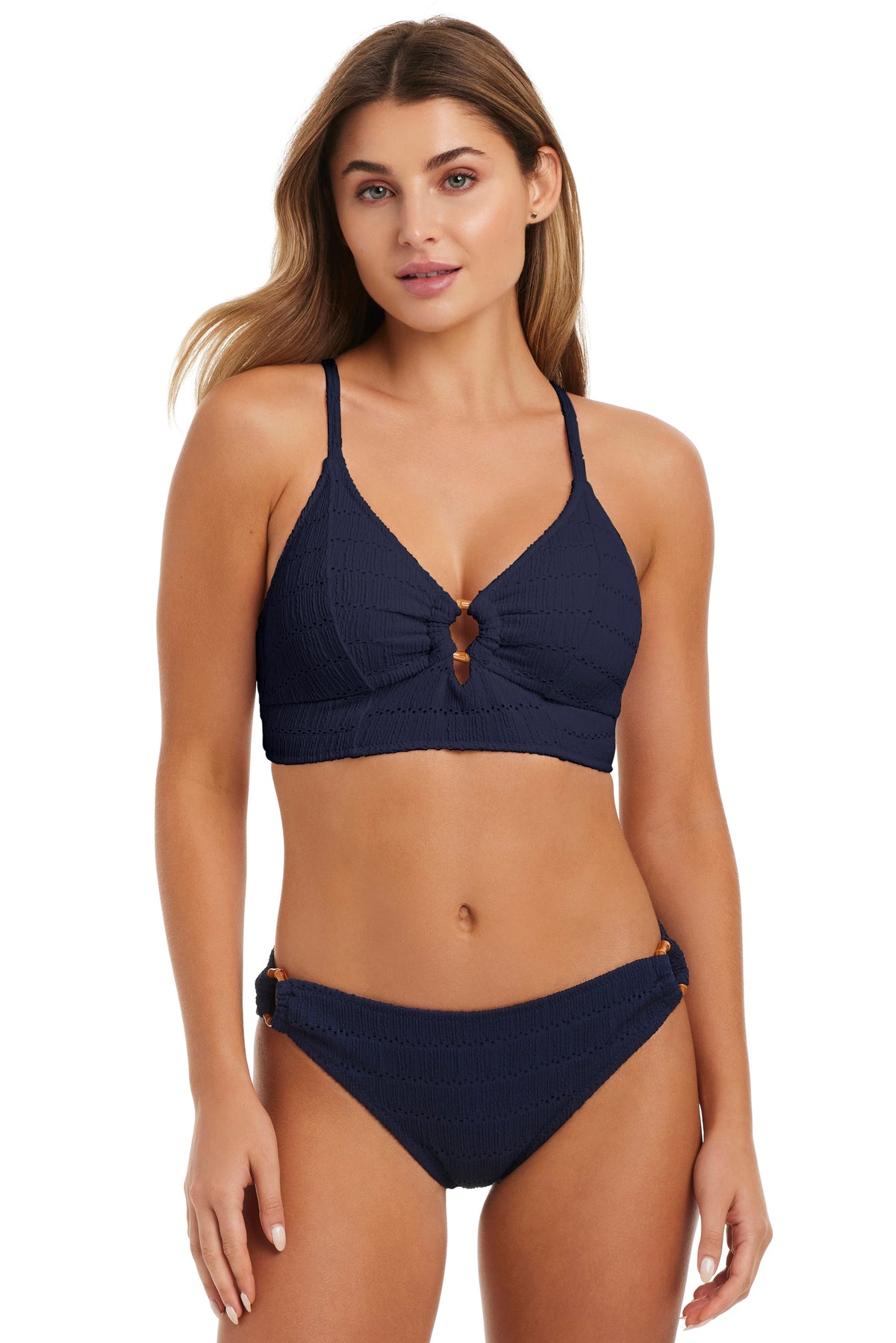 Boho Jacquard Cropped Cami with Ring - Dark Navy