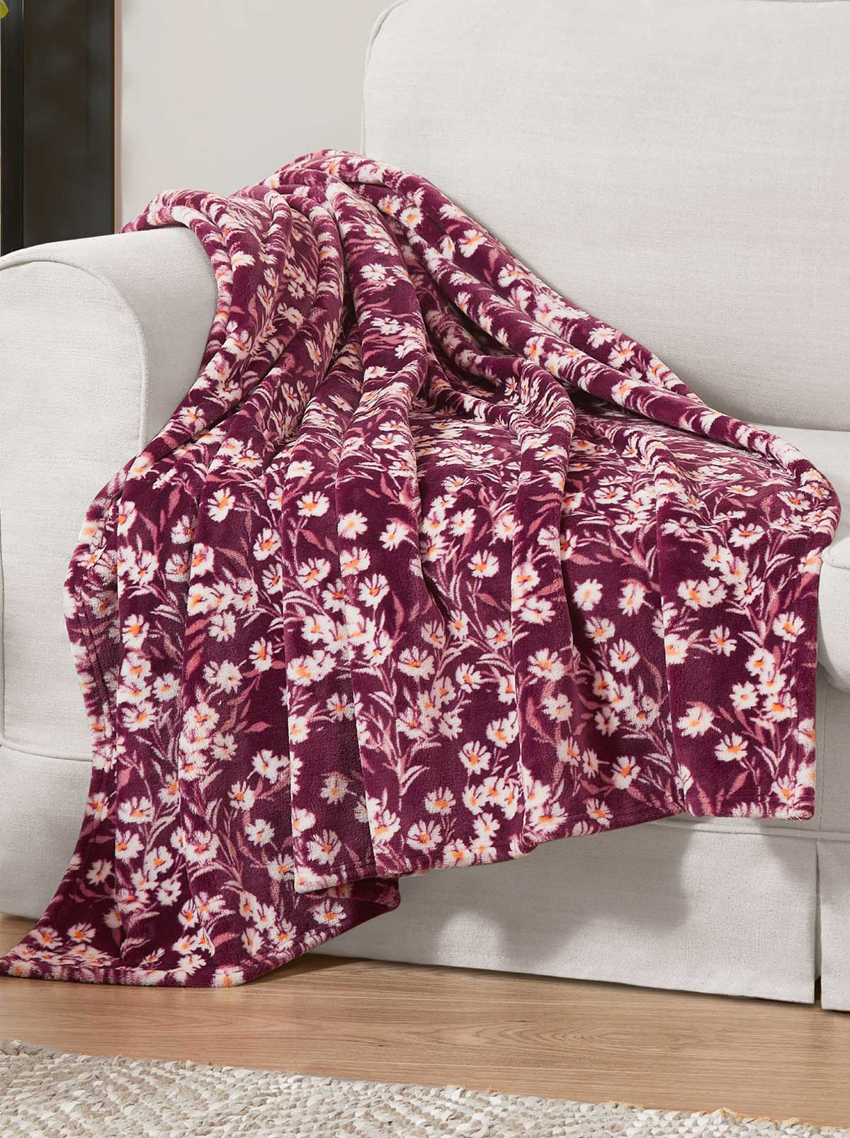 Wildflower Park Plush Throw - Wine Red