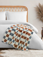 Emery Checkerbaord Plush Throw - Rust & Grey