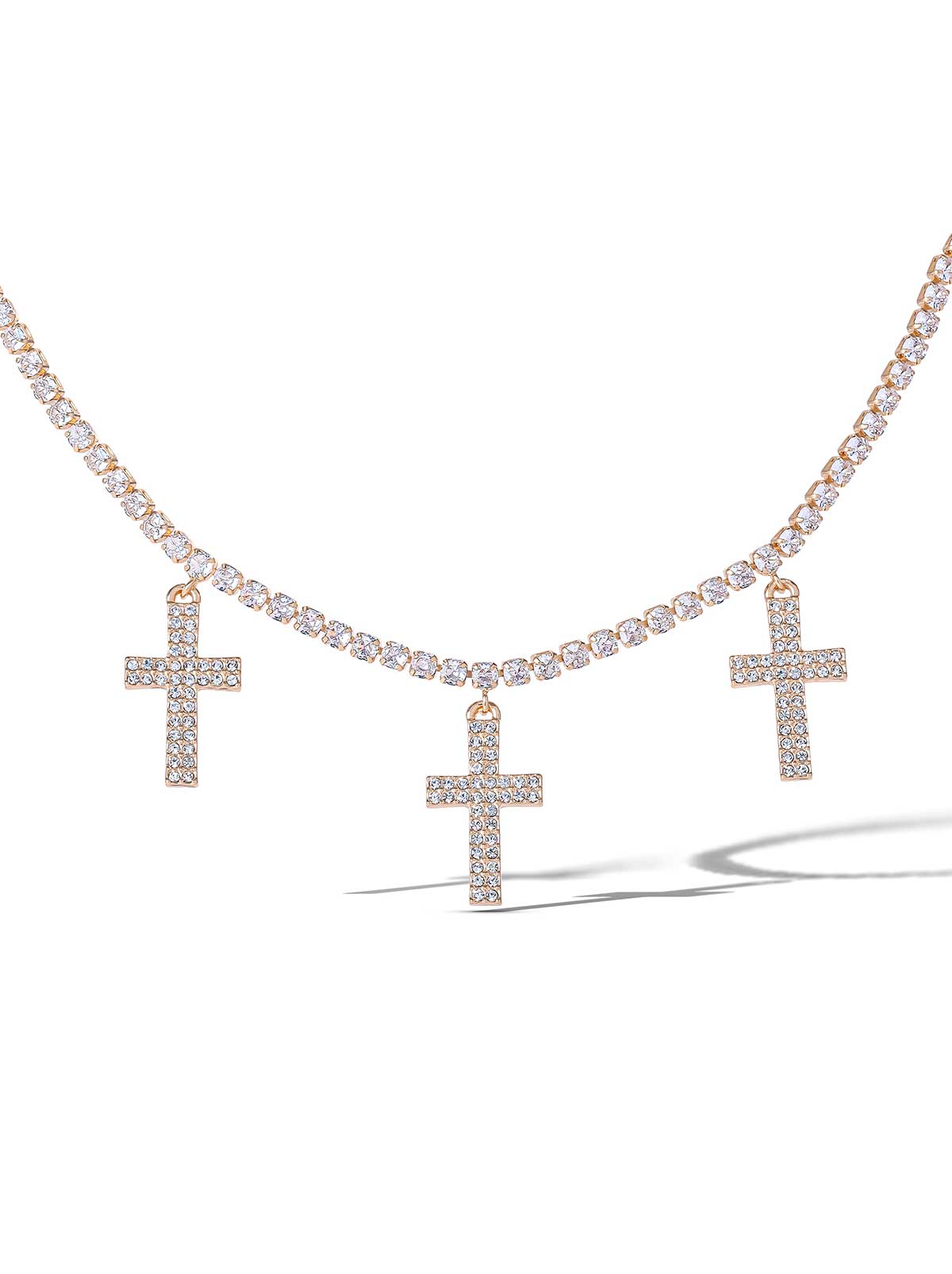 Triple Cross Pave Necklace