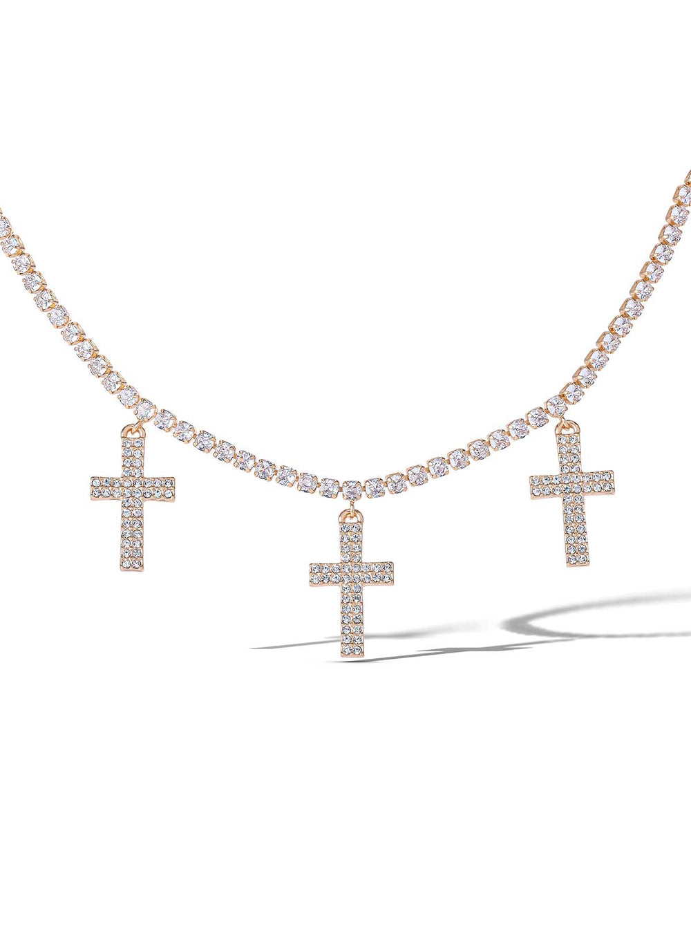 Triple Cross Pave Necklace