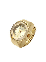 Faceted Bezel Crystal Ring Watch - Gold