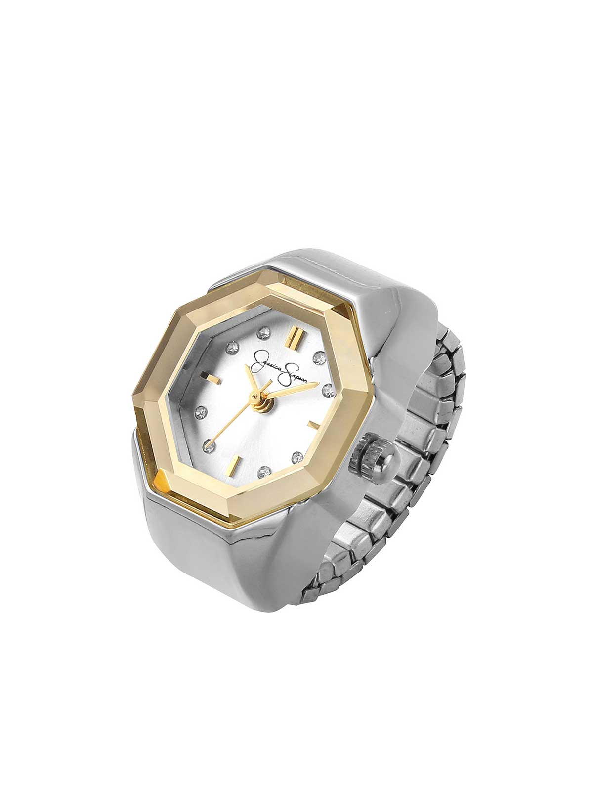 Faceted Bezel Crystal Ring Watch - Silver