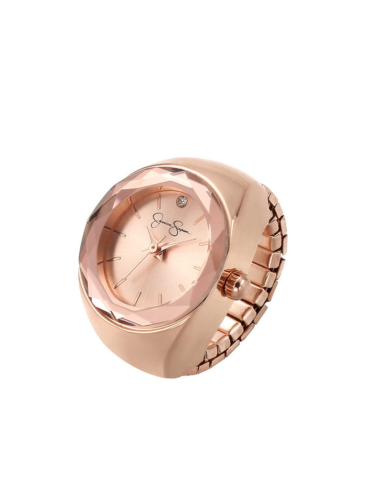 Faceted Bezel Single Crystal Ring Watch - Rose Gold