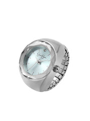 Faceted Bezel Single Crystal Ring Watch - Silver