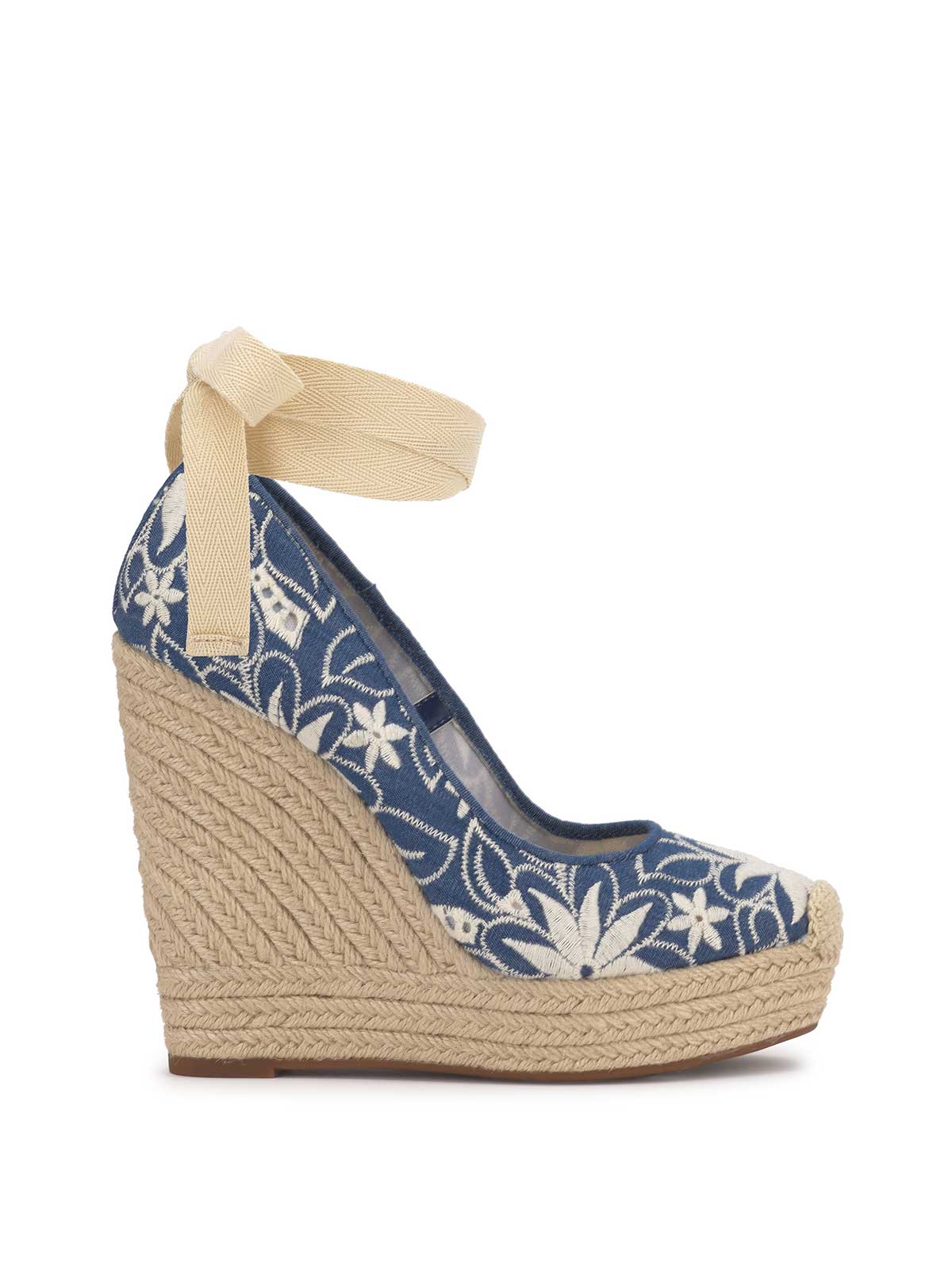 Zexie Platform Wedge - Floral Denim