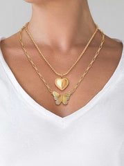 Butterfly Heart Layered Necklace