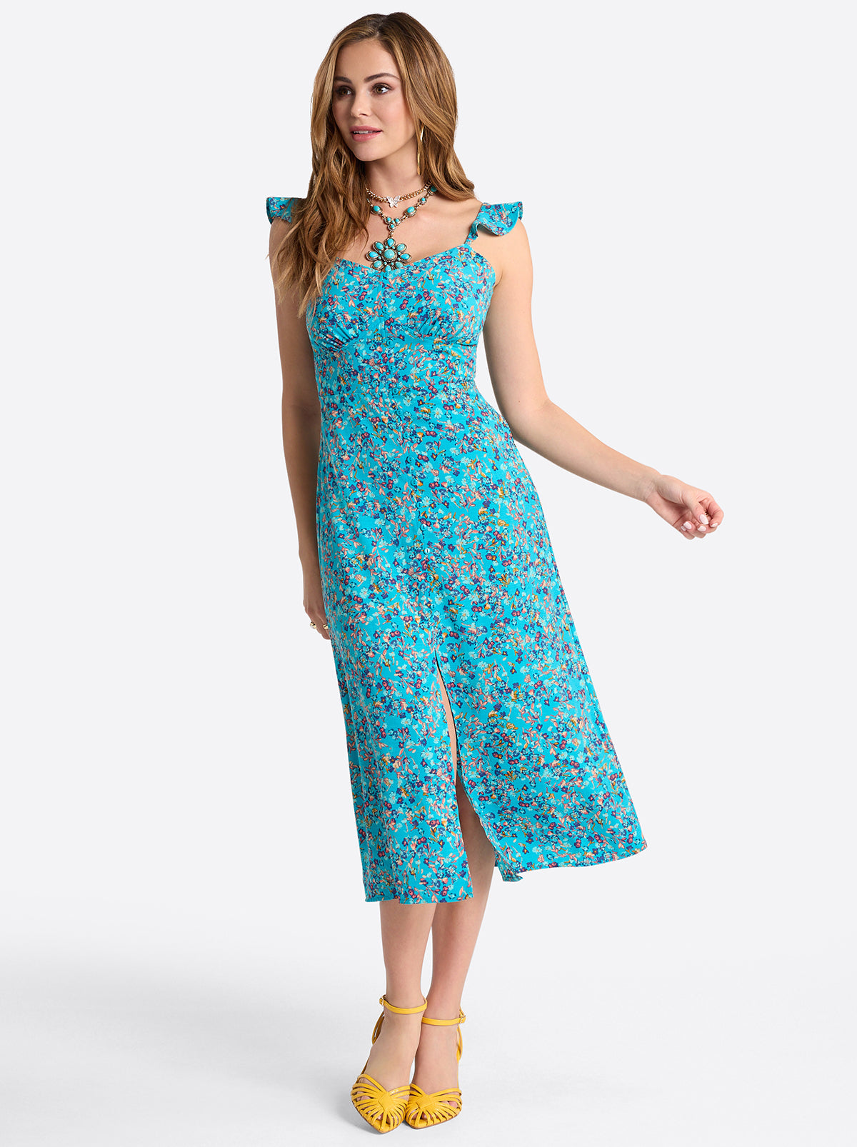 Sahira Dress - Tile Blue Acrylic Ditsy