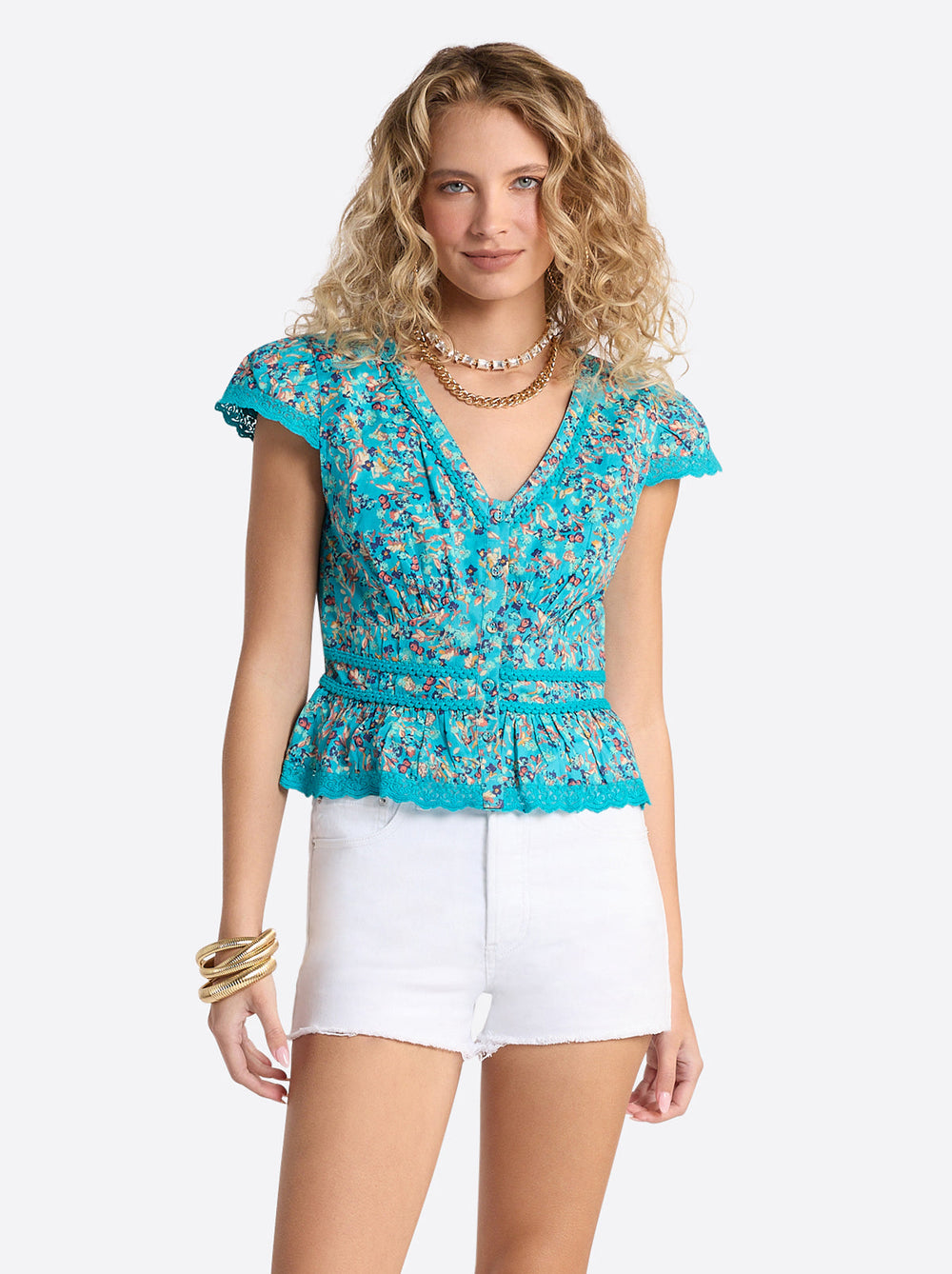 Alessia Blouse - Tile Blue Acrylic Ditsy