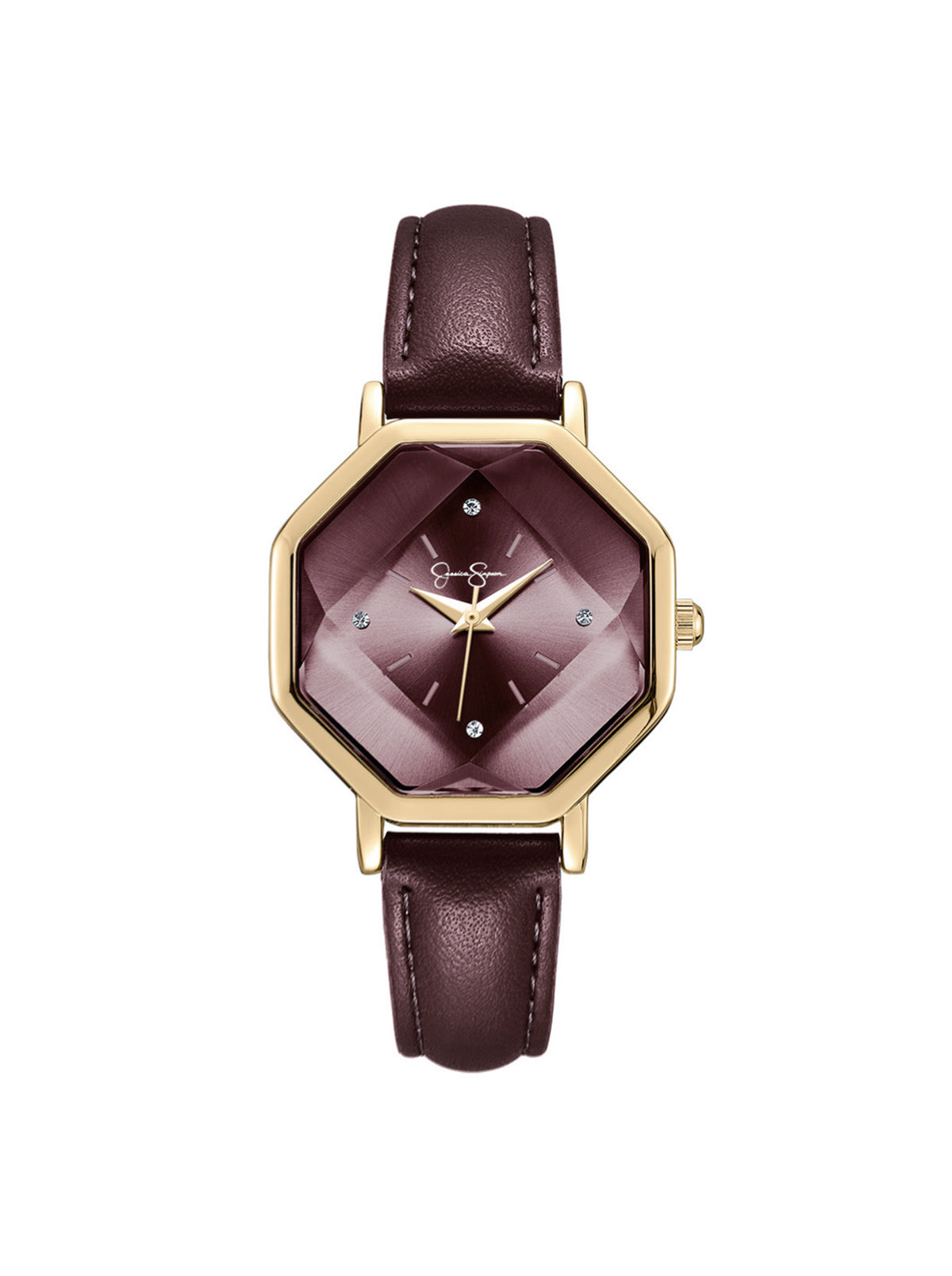 Octagonal Face Watch - Burgundy