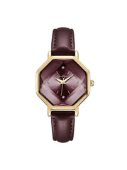 Octagonal Face Watch - Burgundy