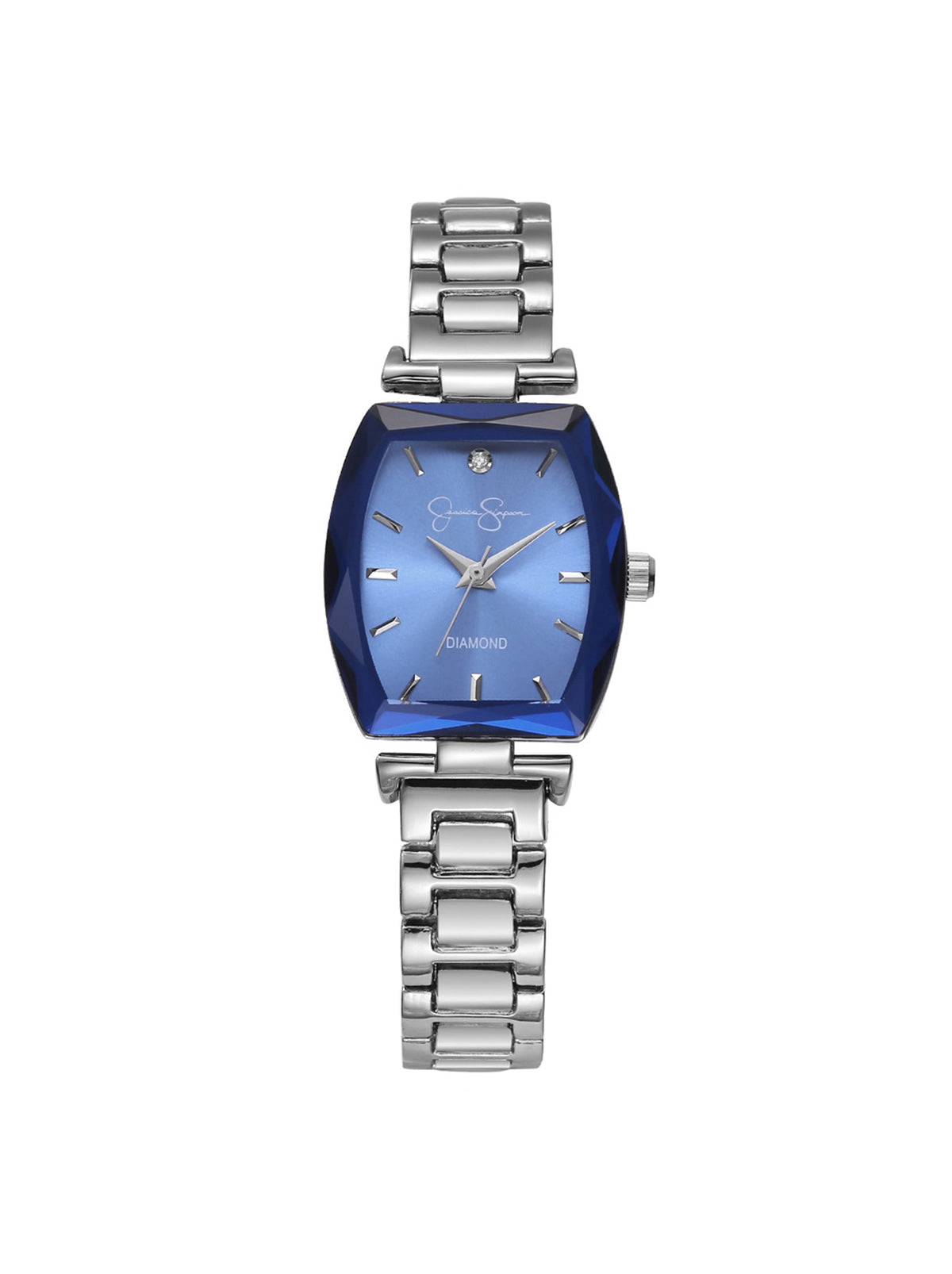 Faceted Bezel Bracelet Watch - Silver & Blue